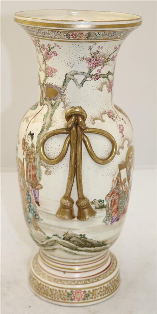 A Japanese Satsuma pottery vase, early 20th century, 32.5cm, neck restored